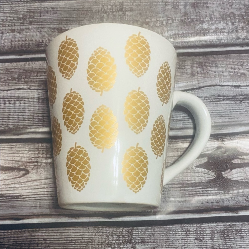 Gold Pinecones  Mug Teacup White, Ceramic 8 oz MODERN GOURMET FOODS